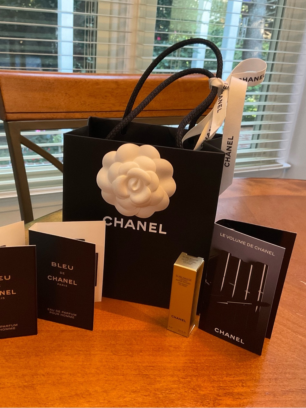 CHANEL Bleu de Chanel, Mascara, Sublimage, gift bag w/camelia, ribbon AUTHENTIC